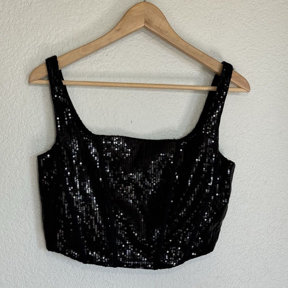 Sincerely Jules Corset Women M Black Sequin Crop Top Dark Romantic Fairy Goth